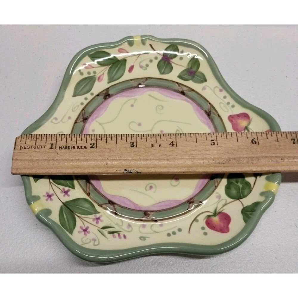 PartyLite Strawberry Fields Candle Shade Plate Small Jar Topper Retired P8098 - Picture 11 of 12